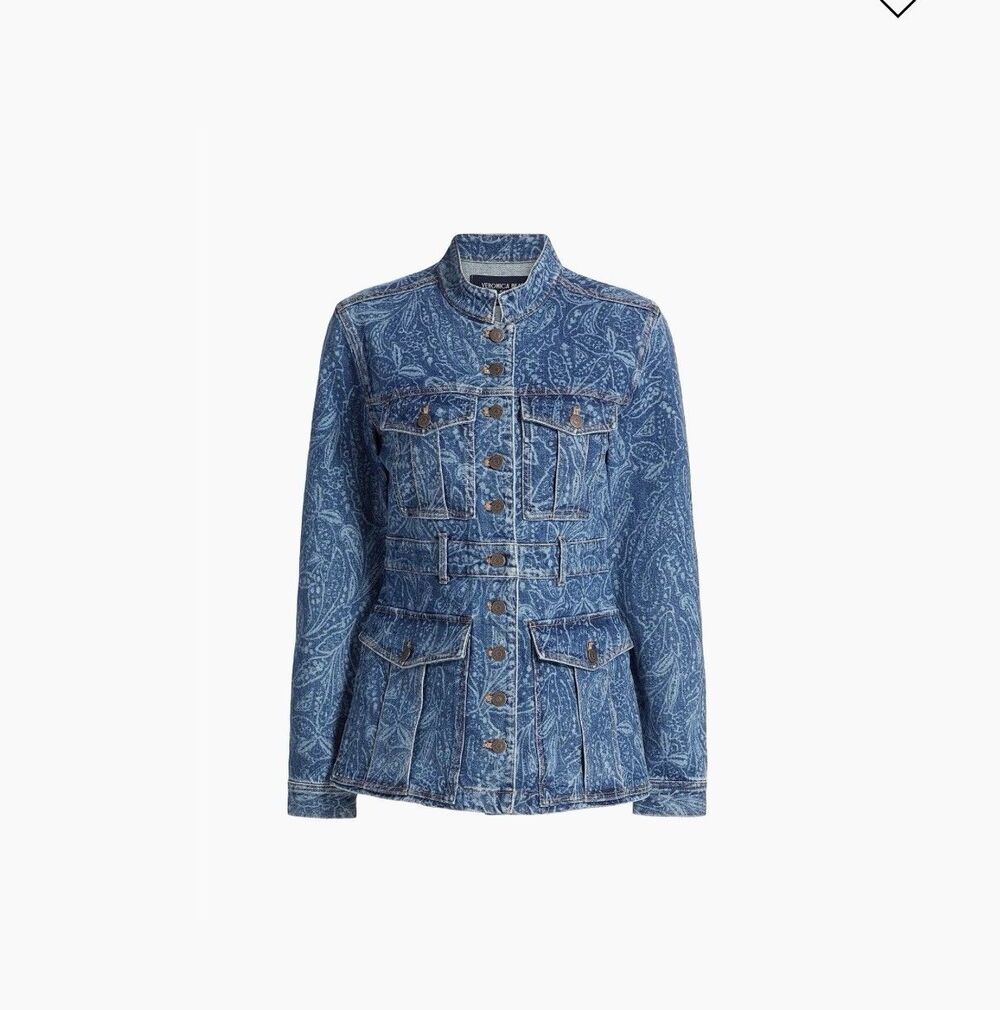 Veronica Beard Jeans Tika Paisley Denim Jacket Sz M Utility Boho Southwestern